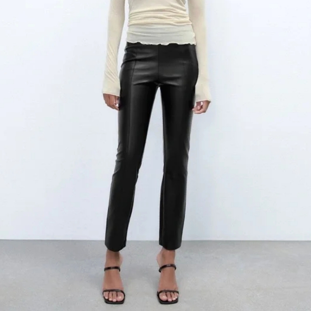 NWT J. Jill Faux Leather Black Pants Front & Back Seam Soft Stretchy